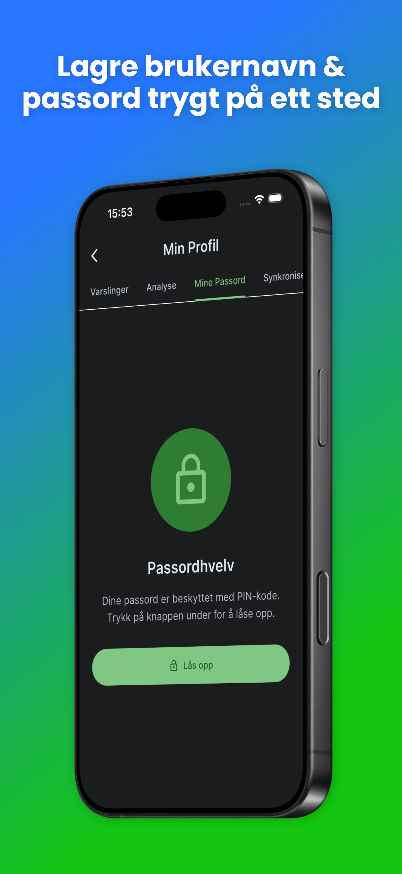 Passordhvelv beskyttet med PIN-kode
